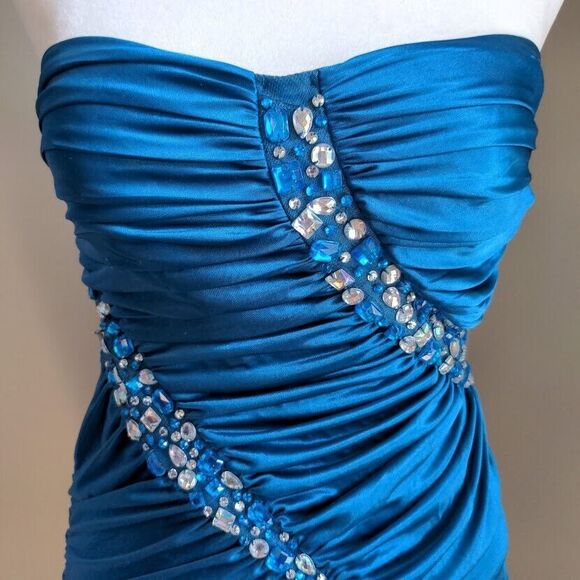 Vintage Y2K Mini Dress Strapless City Triangles Trashy Bejeweled Party Blue S - Picture 15 of 15